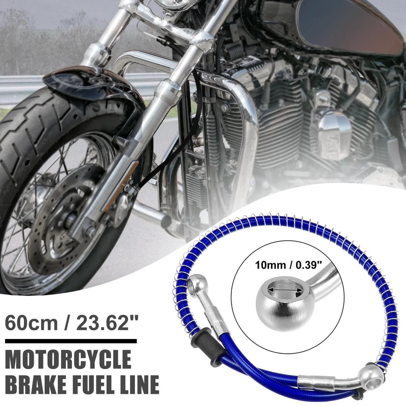 Motorcycle Fitting Ends 60cm 10mm Braided Brake Clutch Oil Hoses Blue