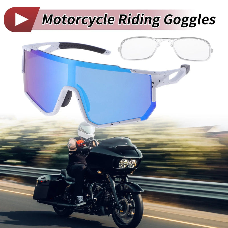 Motorcycle Goggles Motorcycle Riding Blue Lens White Black Spotted Frame