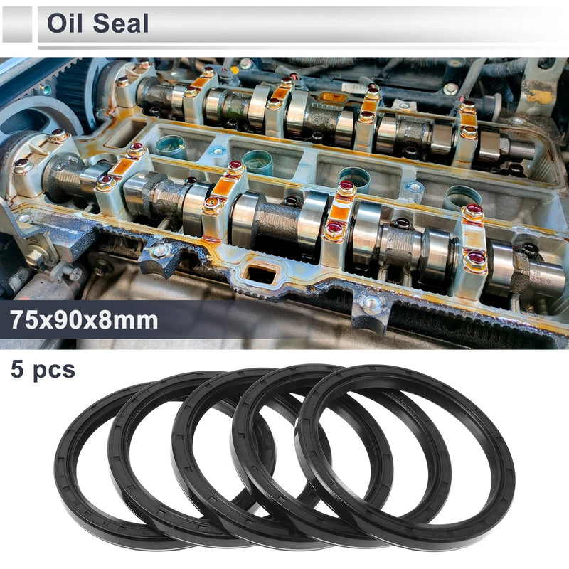 Oil Seal 75x90x8mm Rotary Shaft Seal Nitrile Rubber Black 5 Pcs