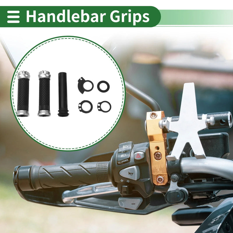 Motorcycle 7/8 22mm Hand Grips Black Silver Tone