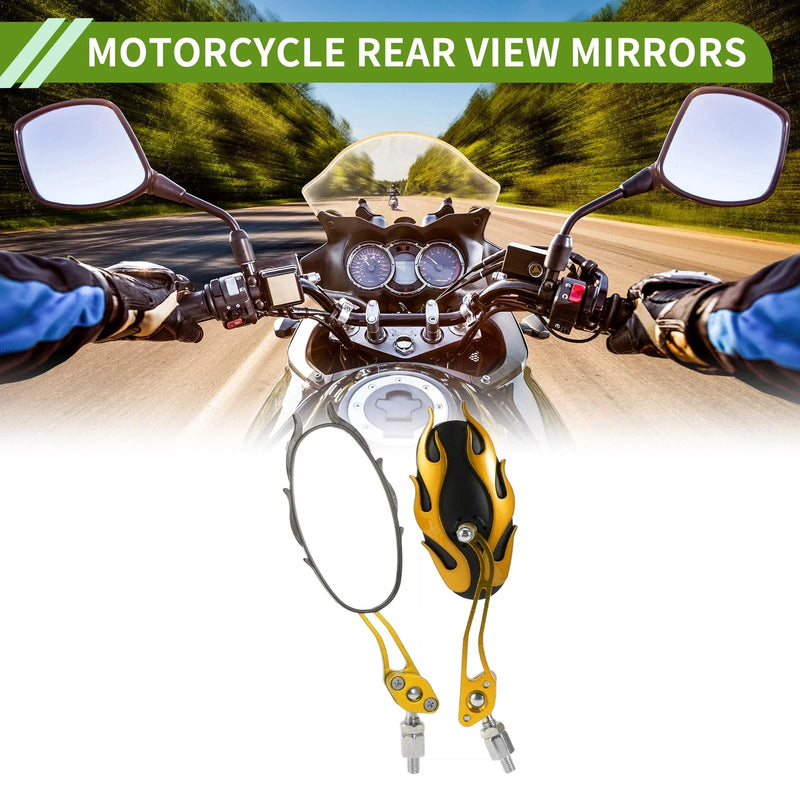 M8/M10 Rear View Mirror Oval Shape Gold Tone Aluminum Alloy Plastic