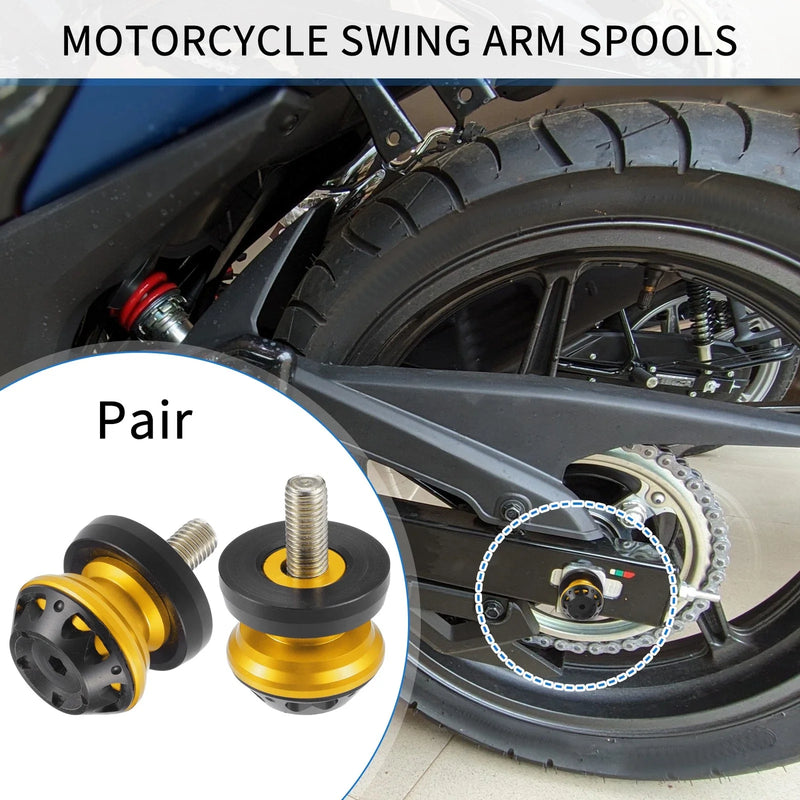 Moto 1 Pair Motorbike Swingarm Spool 10mm CNC Spool Slider Stand Gold Tone