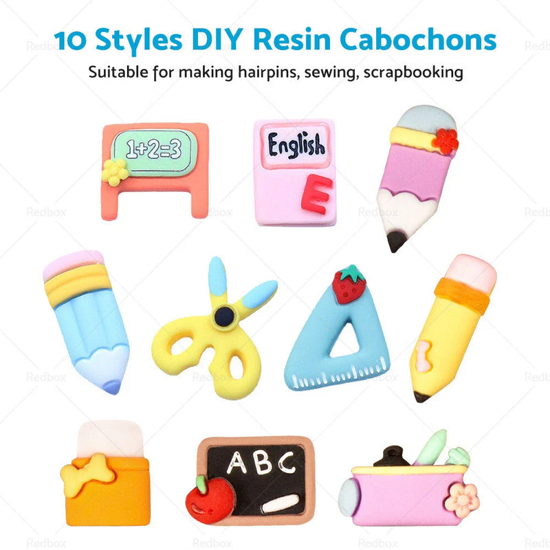 3D Resin Cabochon School Theme DIY Craft Pencil Ruler Book