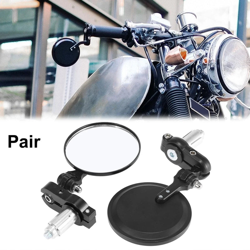 Motorcycle 2 x Rearview Mirrors 3" Round Folding Bar End Black