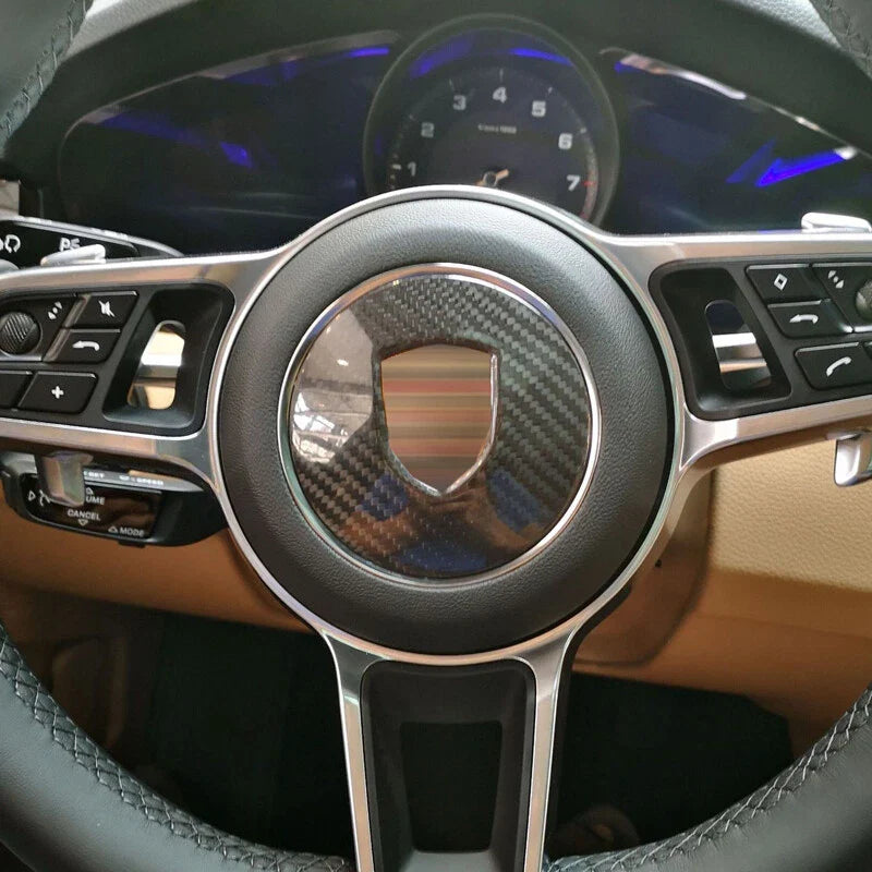 Real Carbon Fiber Steering Wheel Center Logo Trim Fits Porsche Macan 2015-2020