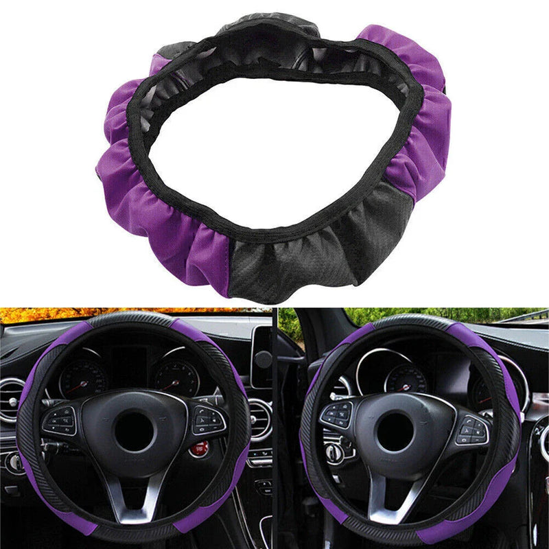 Car SUV 15" 1x Black Purple Microfiber Leather Steering Wheel Cover