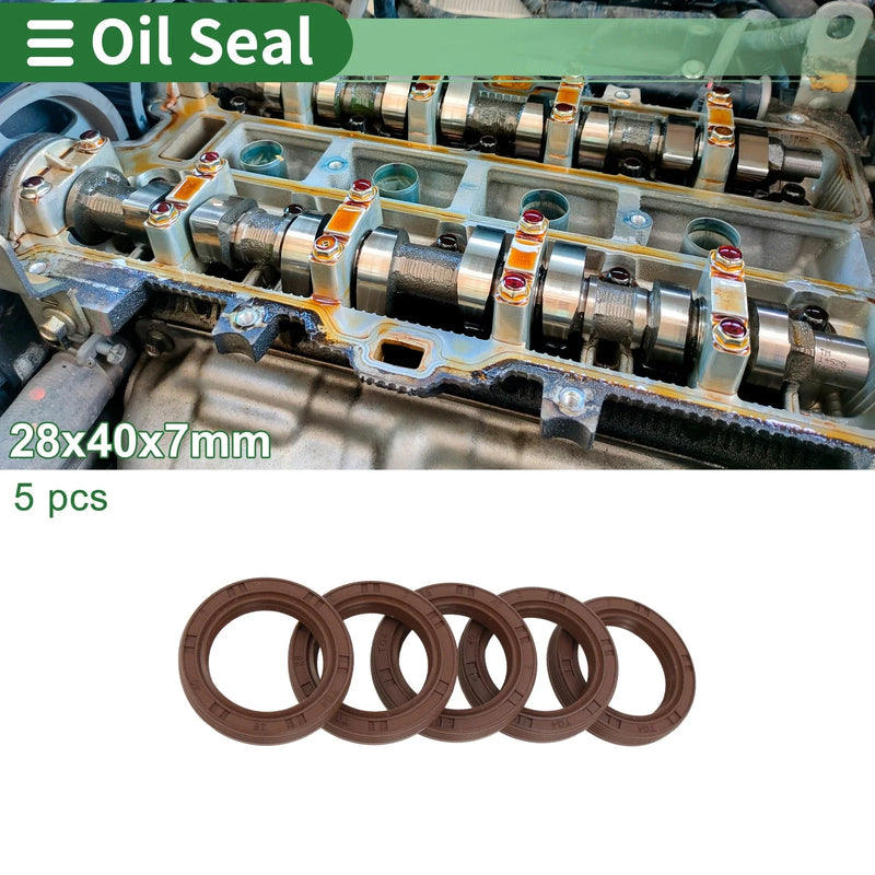 Oil Seal 28x40x7mm FKM Rubber High Pressure Brown 5 Pcs