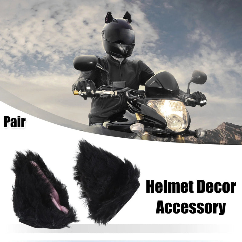 Helmet Decor Bicycle Motorcycle Black Pink Pair Plush Cat Ears