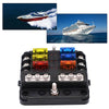 Marine Bus RVs Boats 6-Way Blade Fuse Box Block Holder w/ LED Indicator