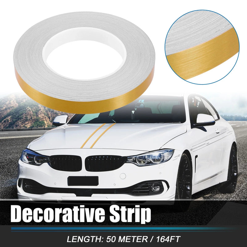 Car Motorcycle 0.6" Width 164ft Decorative Strips Waterproof Gold Tone
