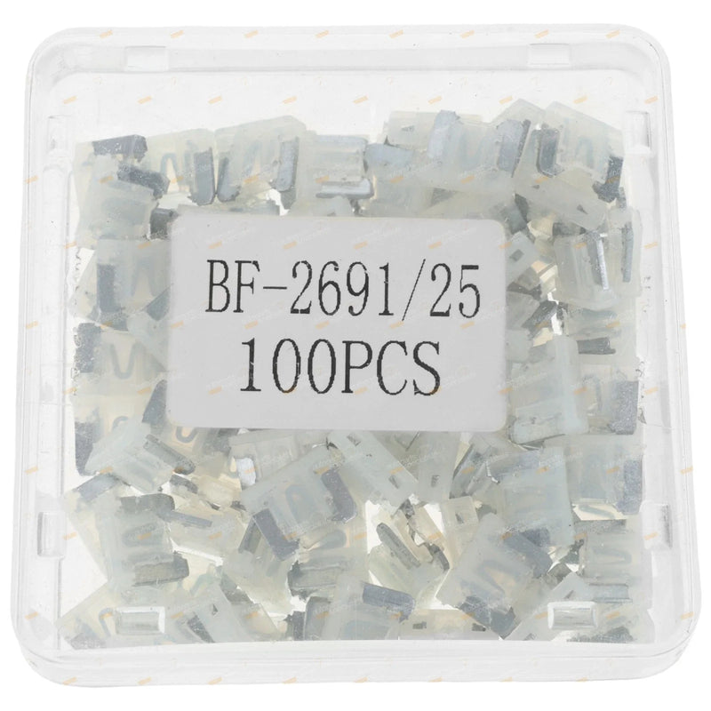 100 x Low Profile Mini Blade Fuses 25 Amp Clear