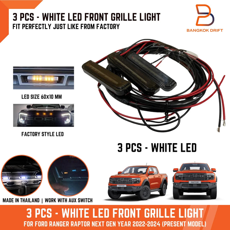 Ford Ranger Raptor 3 x White LED Front Grille Lights (2022-2025)