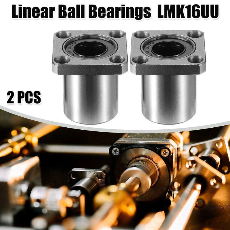 LMK16UU 2 x Linear Ball Bearings Square Flange 16mm IDx28mm ODx37mm Length