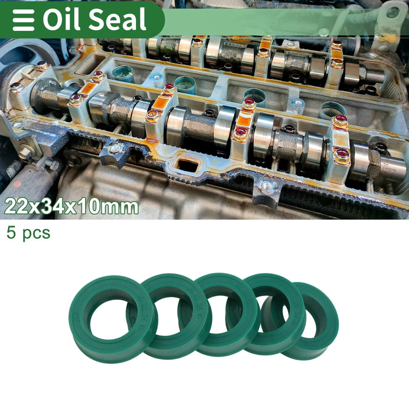 Oil Seal 22x34x10mm TPU Rotary Shaft Seal High Pressure Green 5 Pcs