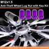 Honda / Toyota M12x1.5 Tire Wheel Locking Nut with 1 Socket Key Purple