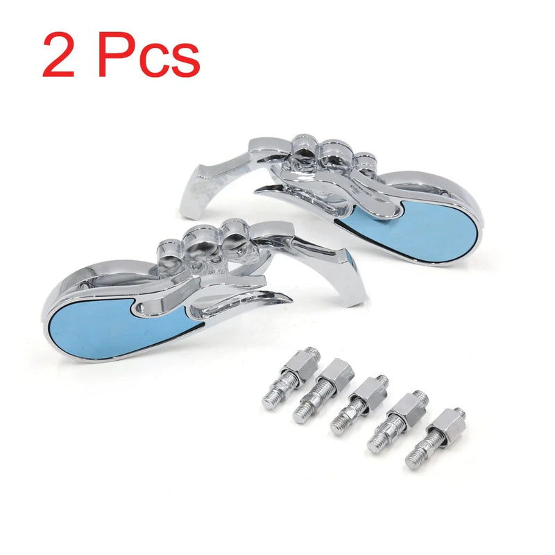 Motorcycle Chopper Cruiser 2 x Chrome Skull Decor Rearview Side Mirrors