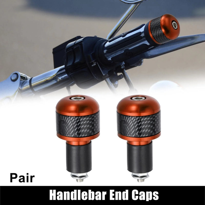 Pair 7/8" 22mm Orange Carbon Fiber Pattern Motorcycle Handlebar Ends Plug Cap