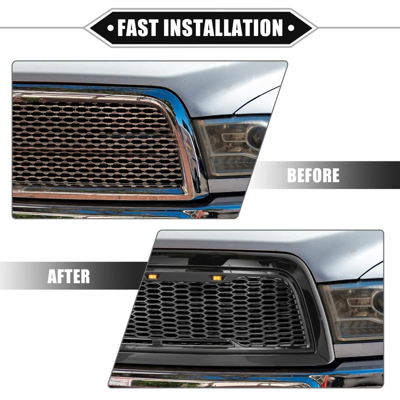 Dodge Ram 3500 (2010) Gloss Black Front Grille Assembly with LED Lights