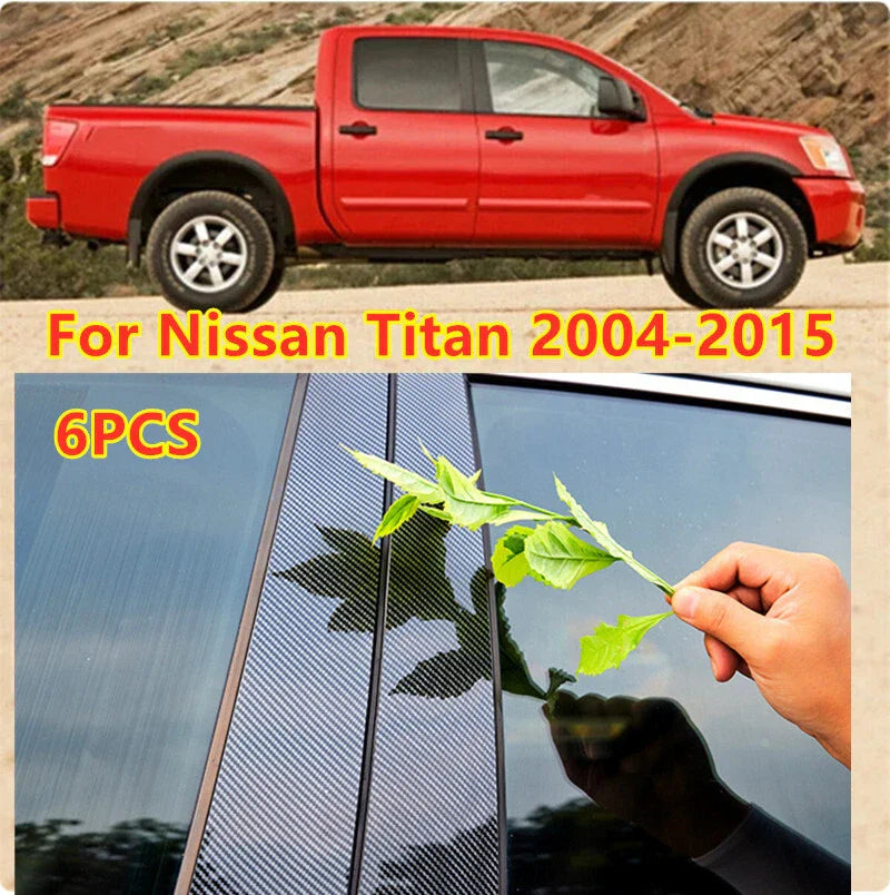 Nissan Titan 6 x Carbon Fiber Window Pillar Posts Trim Covers (2004-2015)