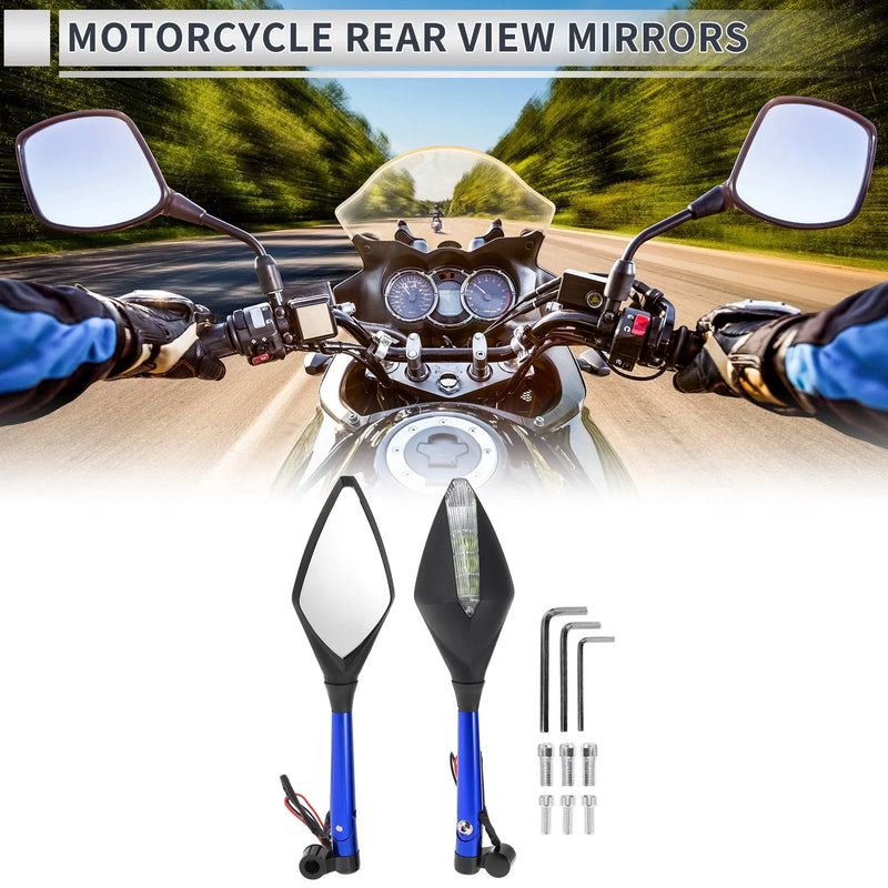 M8/M10 Rear View Mirror Handlebar Mirrors Blue Aluminum Alloy 1 Set