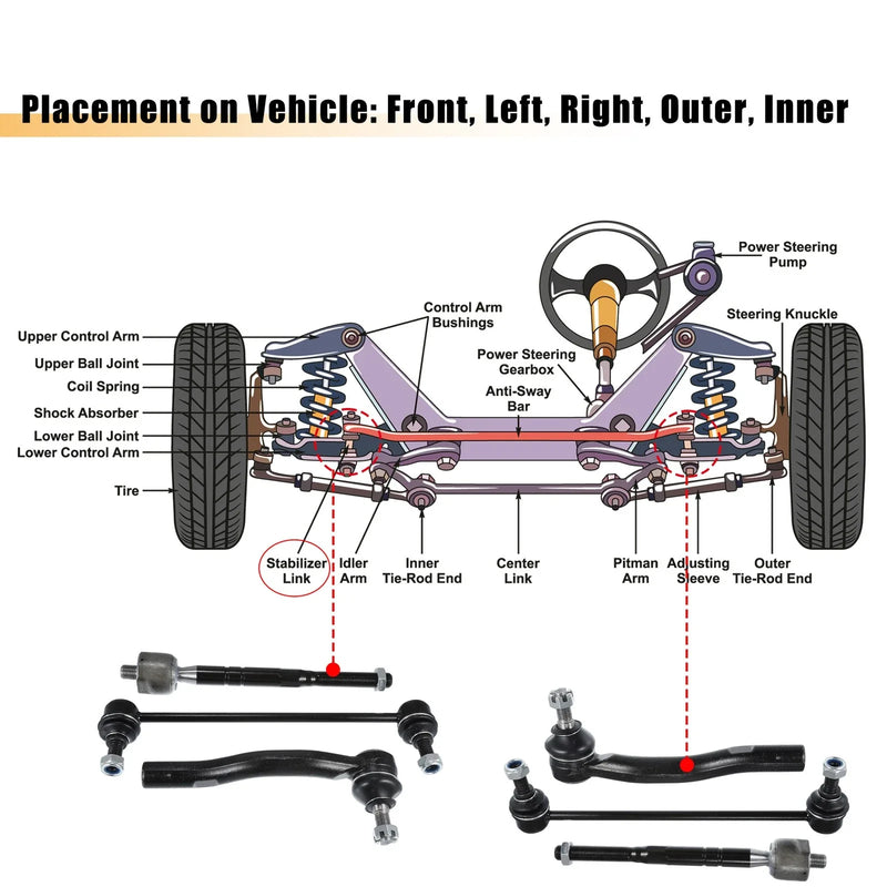 Toyota Camry 6 Pcs Tie Rod Sway Bars (2007-2011)