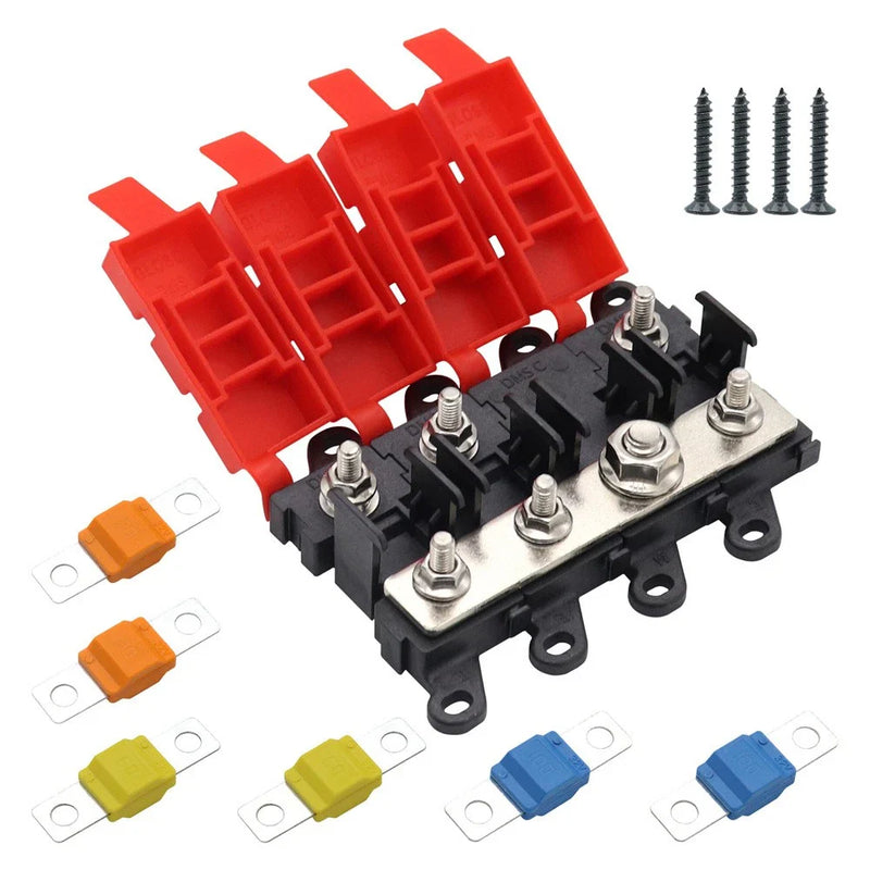 Distribution Block 3-Way Fuse Holder with 30A, 60A, 100A Fuses