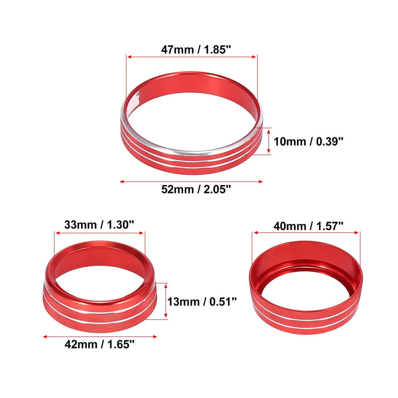 Ford Mustang (2015-2020) Red 3 x Car Headlight Volume Tune Knob Covers