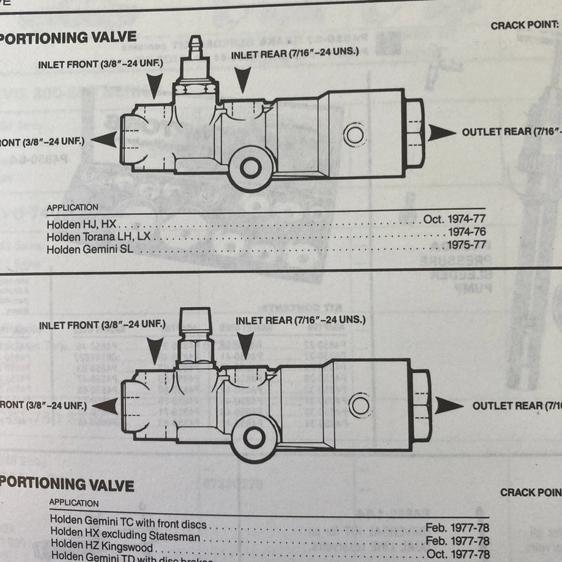 Holden HJ HX HZ Monaro & GTS Brake Proportioning Valve Seal Kit