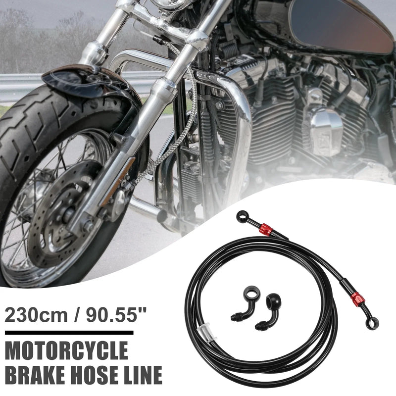 AN3 28 90 Degree Brake Hose Braided Line Clutch Tube 230cm Black Motorcycle