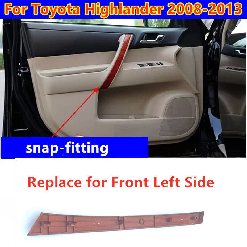 Toyota Highlander Wood Left Door Armrest Door Handle Cover Trim (2008–2013)