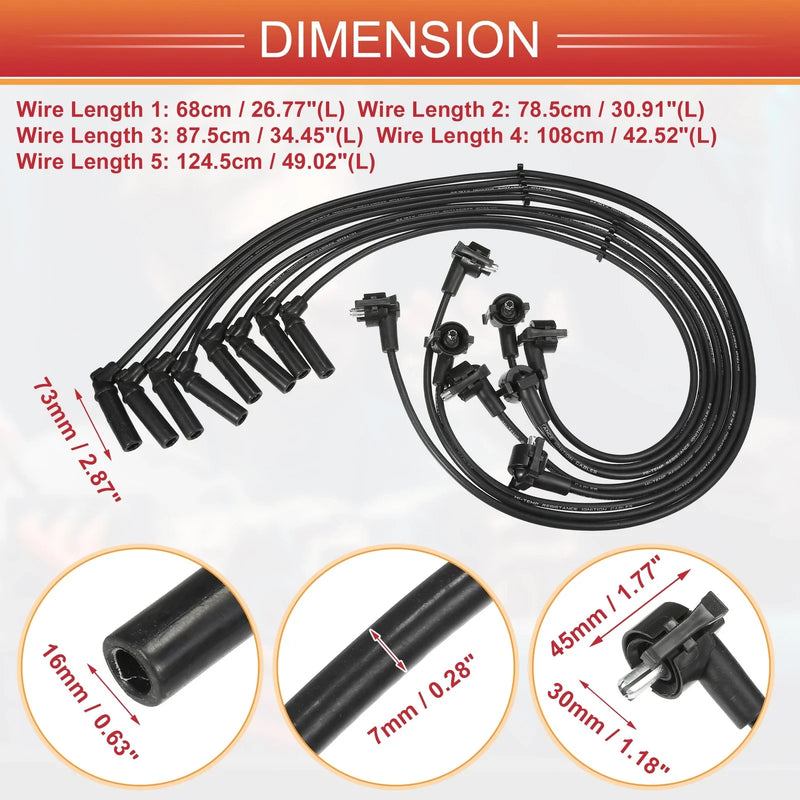 Ford Explorer, Mercury 5.0L 8 Pcs Spark Plug Wire Ignition Coil Cables