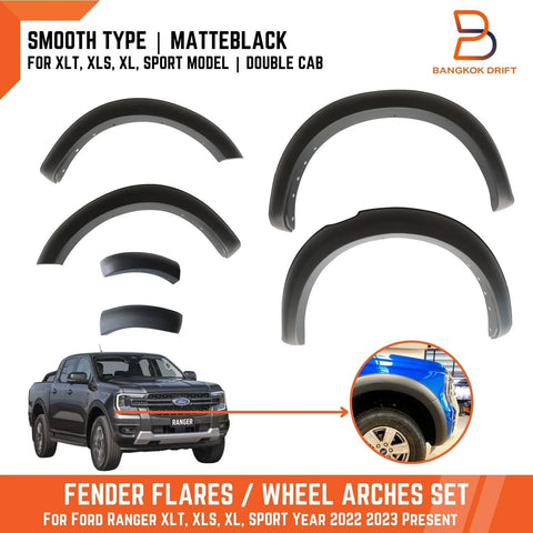 Ford Ranger 2022-2024 XLT XLS XL Sport Matte Black Fender Flares