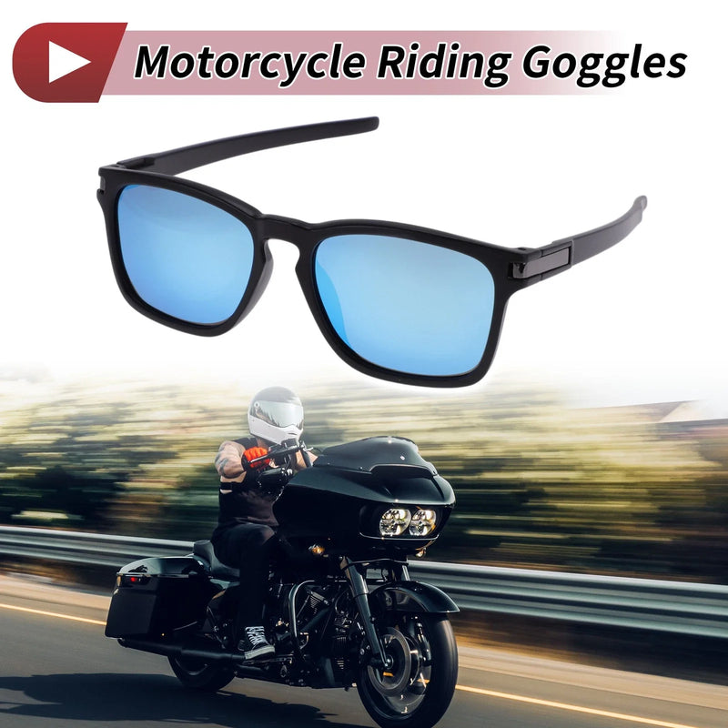 Motorcycle Riding Goggles Blue Lens Black Frame PC Cycling Sunglasses UV400