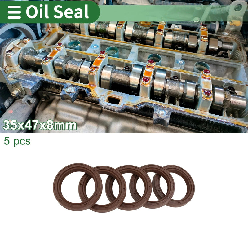 Oil Seal 35x47x8mm FKM Rubber High Pressure Brown 5 Pcs