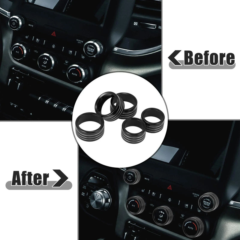 Dodge Ram 1500 5 x Black AC Radio Switch Knob Covers (2018-2020)