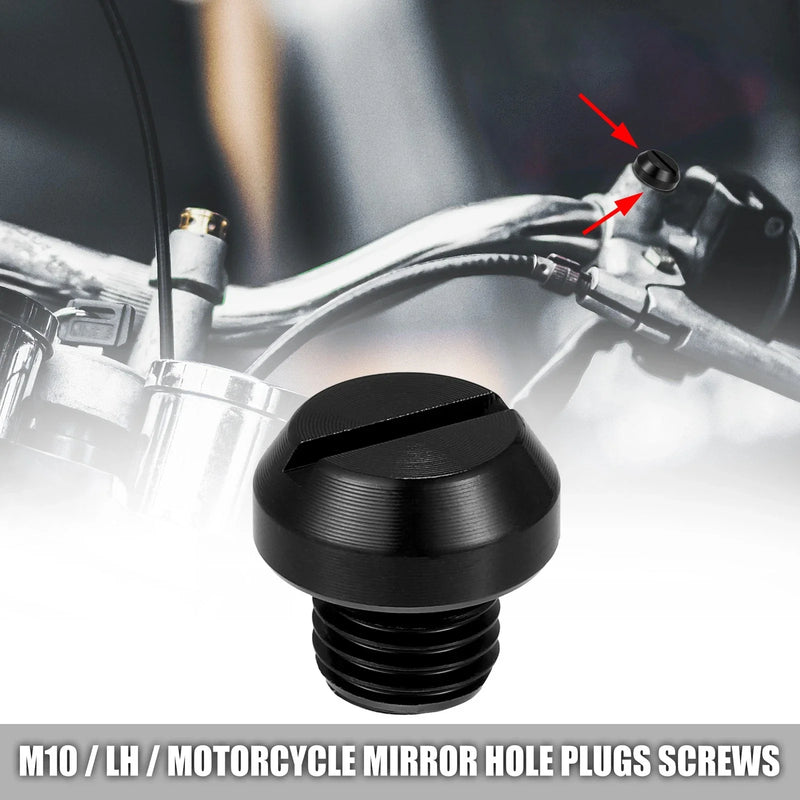 Universal Motorcycle Negative Black M10 Mirror Hole Plugs Screws Caps