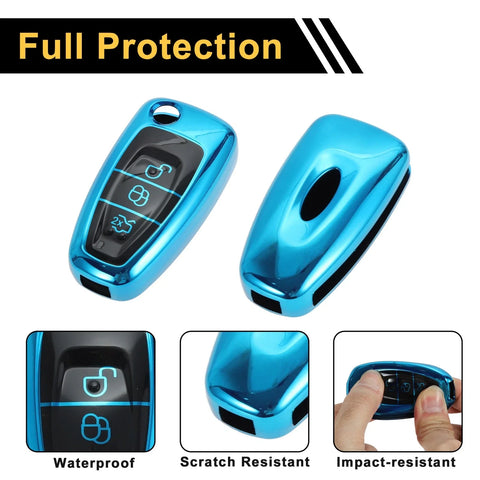 Ford Mondeo 3 Buttons Blue TPU Silicone Key Case (2015-2023)