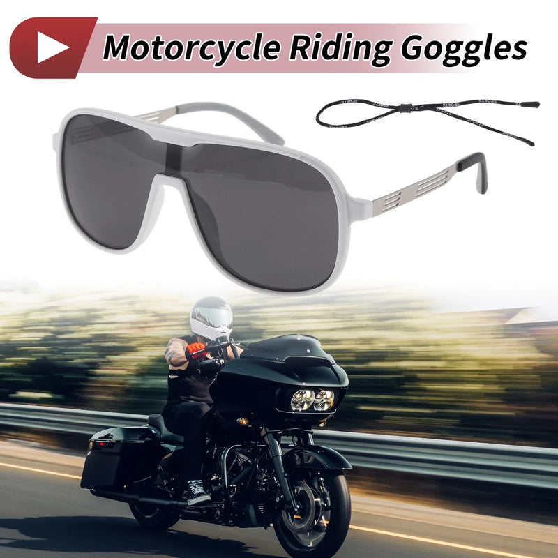 1x Motorcycle Riding Goggles Black Lens White Silver Tone Frame PC UV400