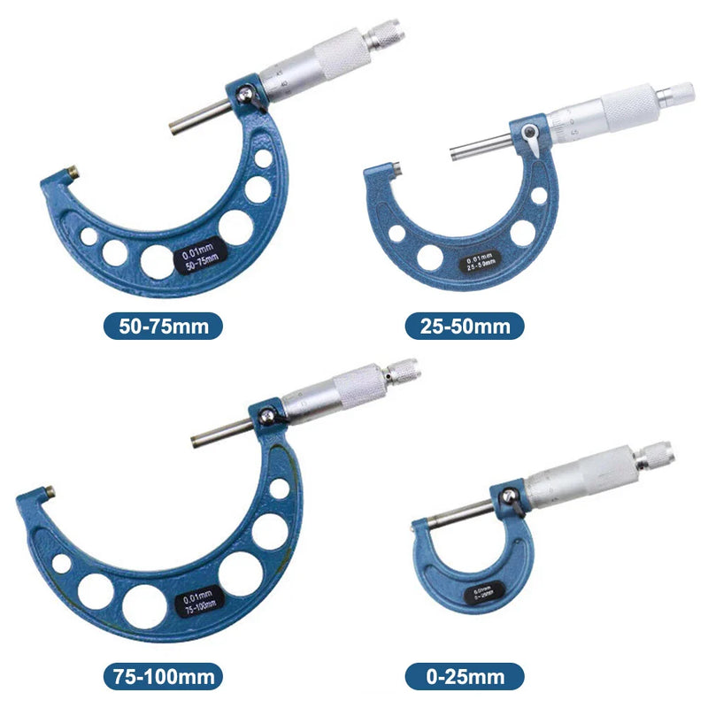 Precision Measurement 4pcs 0-100mm Outside Micrometer Tool Set