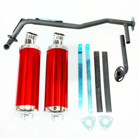 125cc Bull Style ATV Twin Exhaust Pipe RED Alloy Mufflers