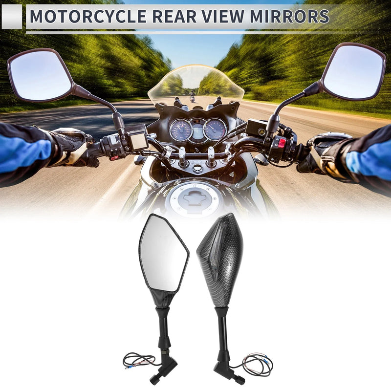 M10 / Rear View Mirrors / Motorcycle Handlebar Carbon Fiber Pattern Black