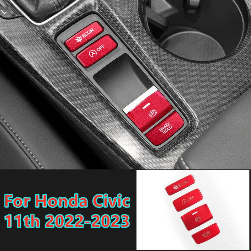 Honda Civic 4x Red Console Gear Shift Button Trim Cover (2022–2023)