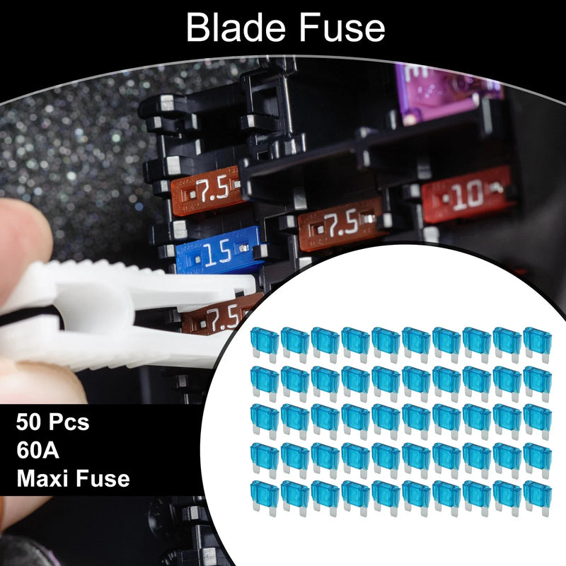 Car Boat Truck RV Motorcycle Blue 50 Pcs Maxi Fuse 60A Blade Fuse
