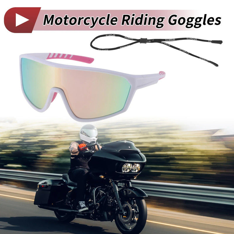Set Motorcycle Riding Goggles Pink Lens White Pink Frame PC UV400