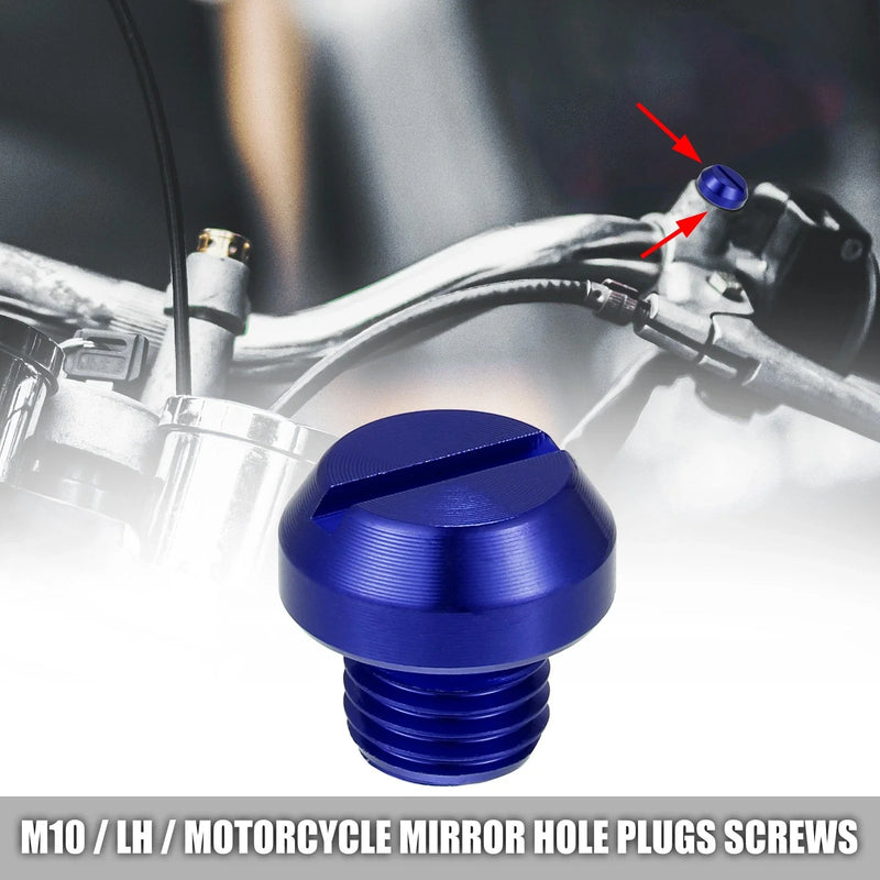 Universal M10 Motorcycle 2 x Mirror Hole Plugs Screws Caps Negative Blue