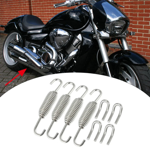 Set 31mm 1.22" Motorcycle Exhaust Pipe Spring with U-Shape Hook Silver Tone