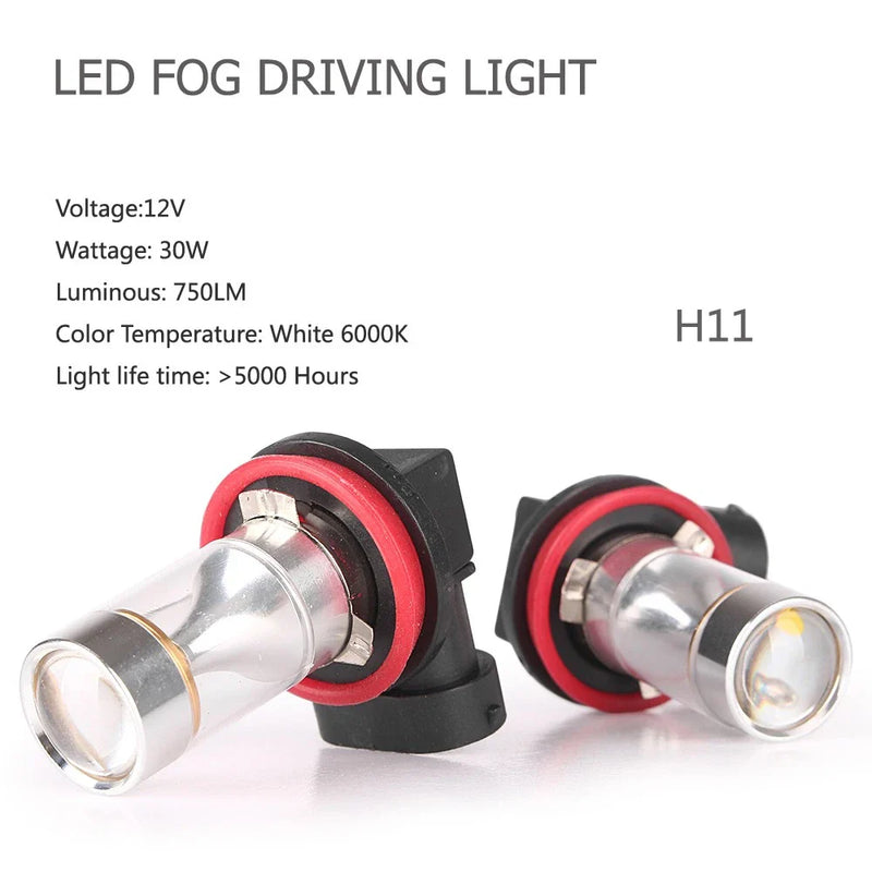 Car 30W H11 LED White Fog Light Bulbs (2 pcs)