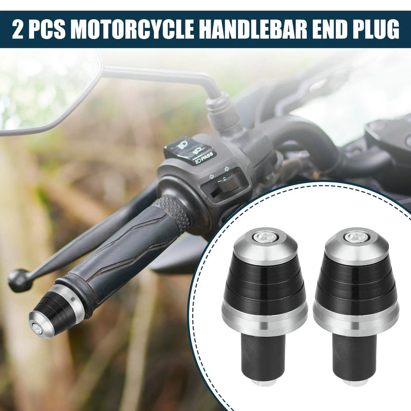 Motorcycle Front 2 x Handlebar End Plug Aluminum Alloy 18-20mm Silver Tone