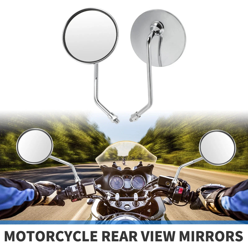 M10 Motorcycle Rear View Mirror Round Shape Handlebar Mirrors Chrome Silver Tone
