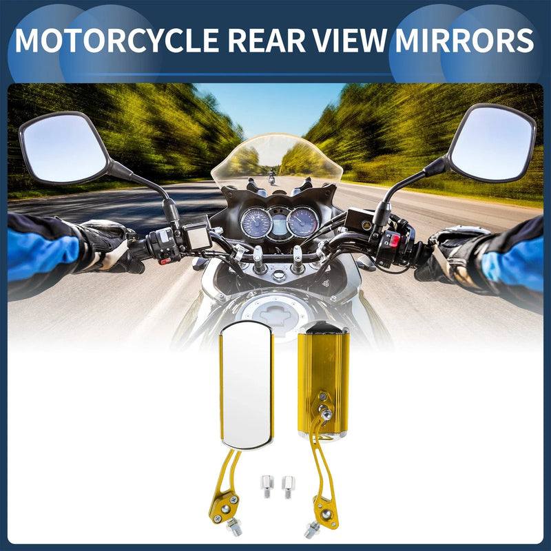 Motorcycle Mirror 1 Set Rear View Mirror Handlebar Gold Tone Metal